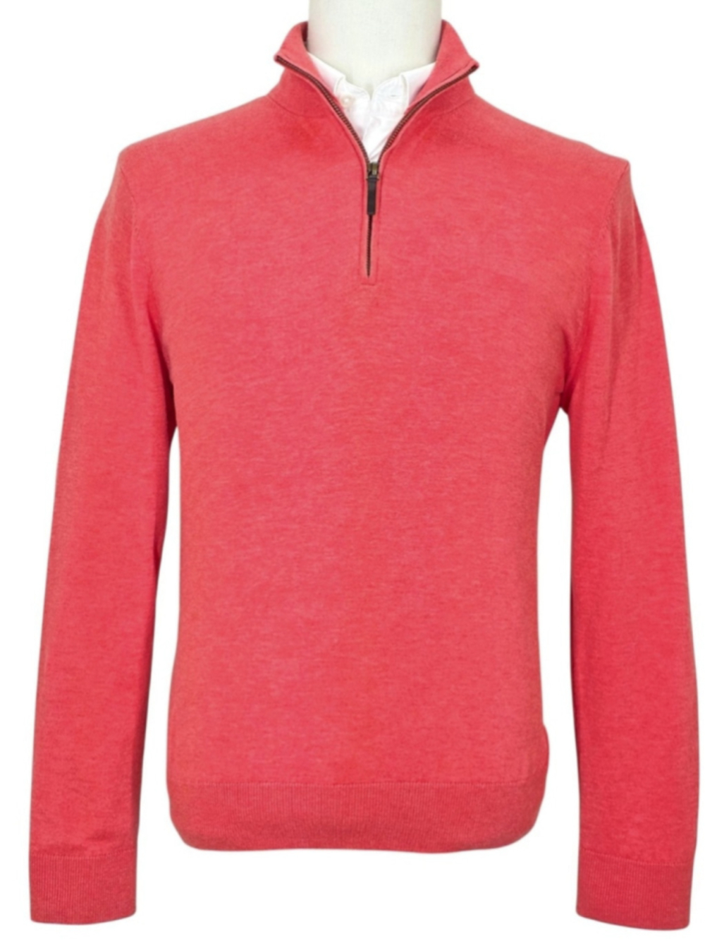 Brooks Brothers Men's M Supima Cotton Quarter Zip Sweater Coral Red Pullover